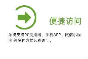 便攜訪問：系統(tǒng)支持PC瀏覽器、手機APP、微信小程序 等多種方式遠程訪問。
